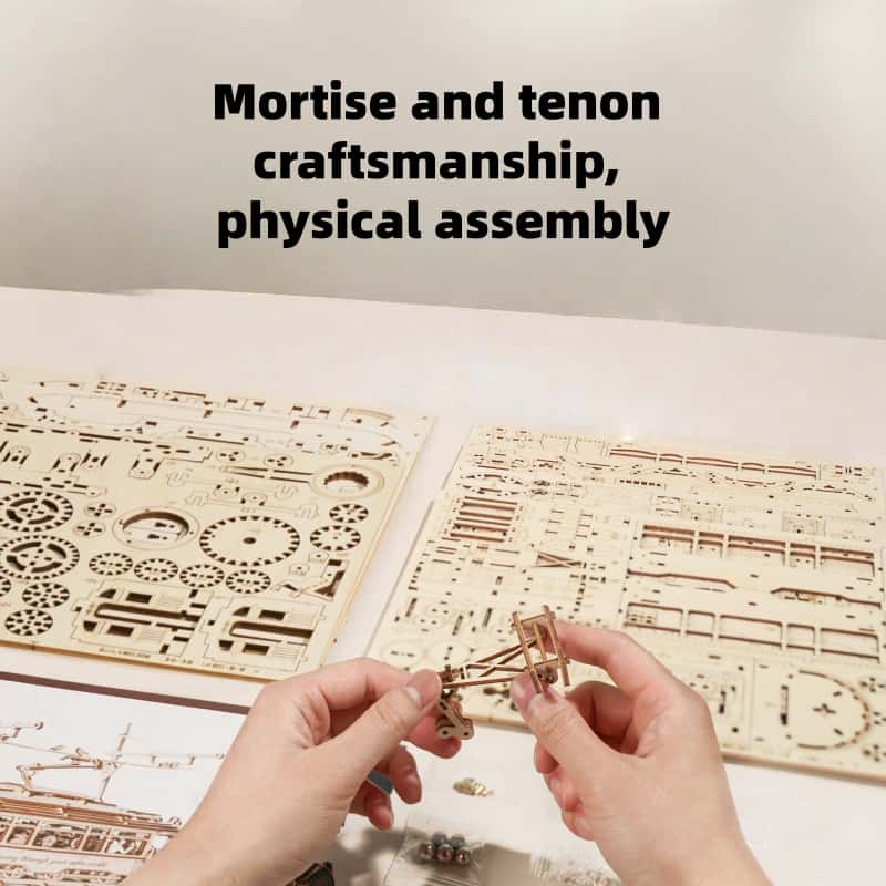 Peach Tram Children's Toy Car, Realistic Wooden Assembly Model, 3D Building Block Puzzle Toy