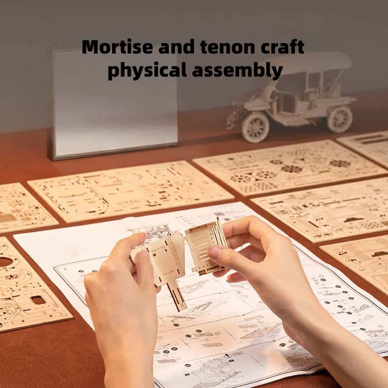 Peach vintage classic car wooden assembly model handmade 3D puzzle creative exquisite ornament