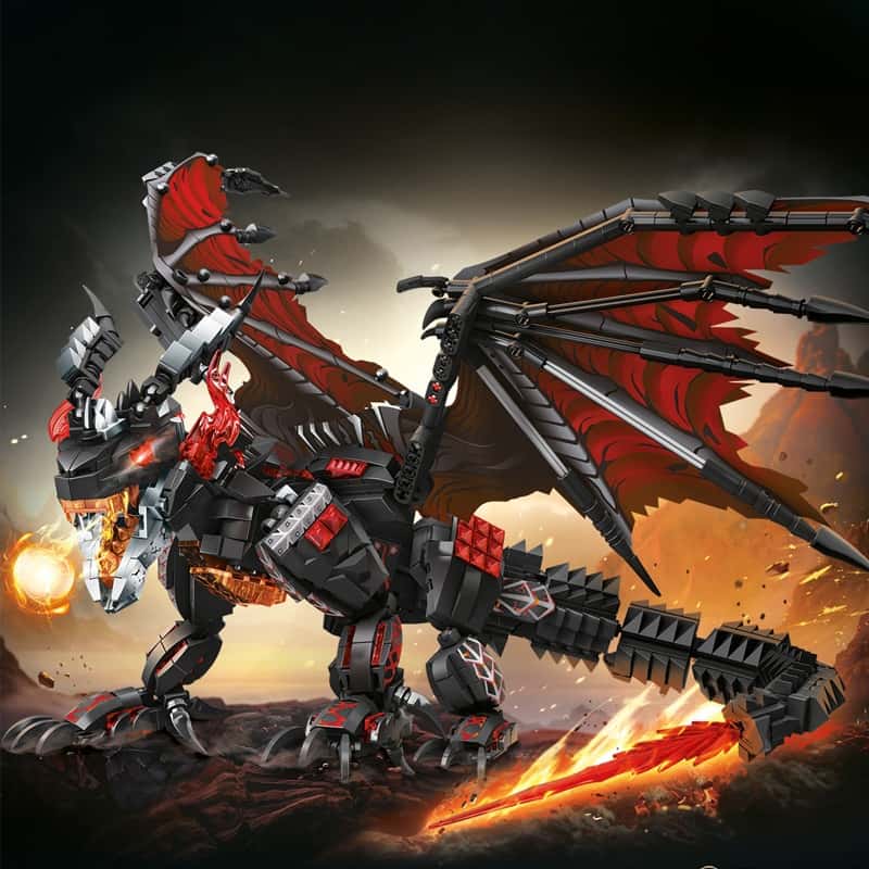 Chinese Fire Dragon Giant Dragon Model Chinese Dragon Building Blocks Classic Chinese Style Collection Display Toy Gift for Children Over 12 Years Old and Adults