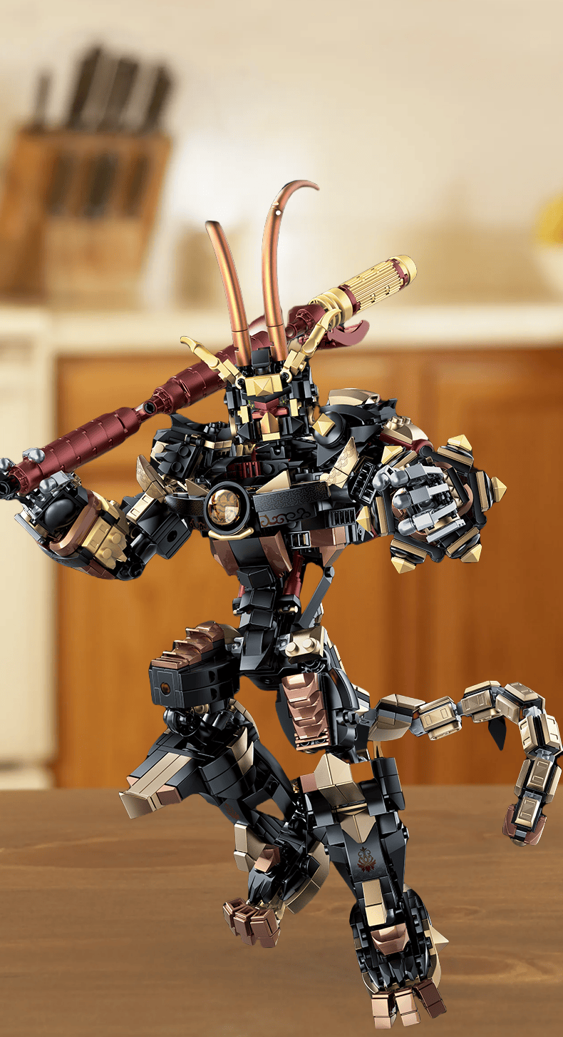 Mecha Robot Building Blocks Set, Monkey King Action Figure Toy with Flexible Joints and Weapons, Hero Warrior Chinese Style Mecha Model, Collectible Gift for Boys and Girls