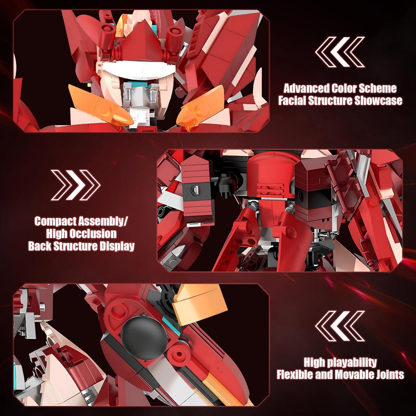 Hero Mech Building Blocks Set for Adults,Red Armor Robot Model Building Kit with Long Spear Weapons, Chinoiserie Style Collectible Gifts for Man Boys Ages 12+ (1662 PCS)