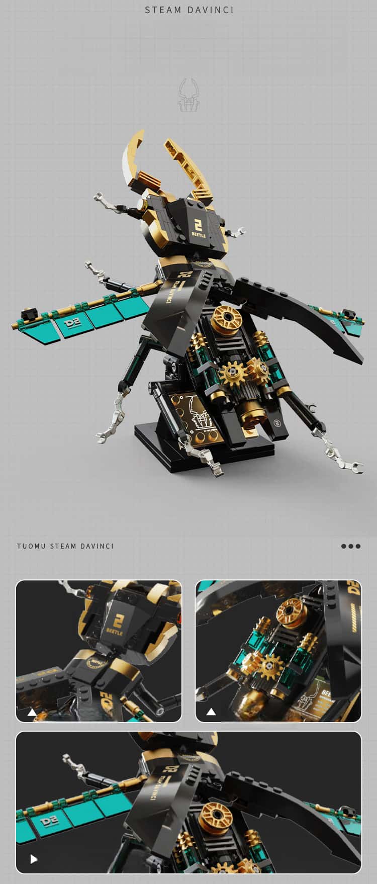 Steampunk building blocks reinstalled. Saw beetle mechanical gear model ornaments toy