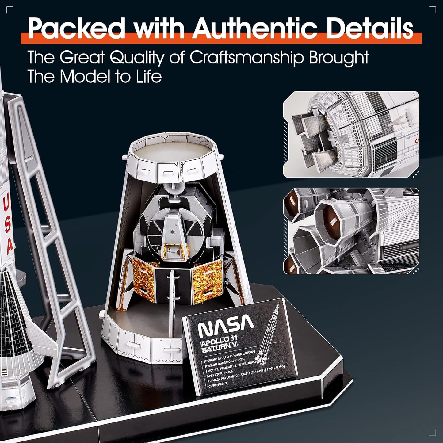 NASA Apollo Saturn V 3D Jigsaw Puzzle for Adults Kids Space Toys for Boys Ages 5-8, Rocket Ship Building Jigsaw Puzzle for Kids Ages 8-10 12-14, Space Exploration Jigsaw Model Set Building for Adults, 136 Pieces