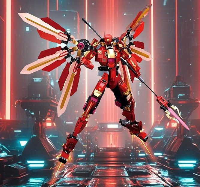 Red Transformers Mech Building Blocks Set (511+ Pieces), Assembled Mech Robot Model Kit Mech Warrior Toy