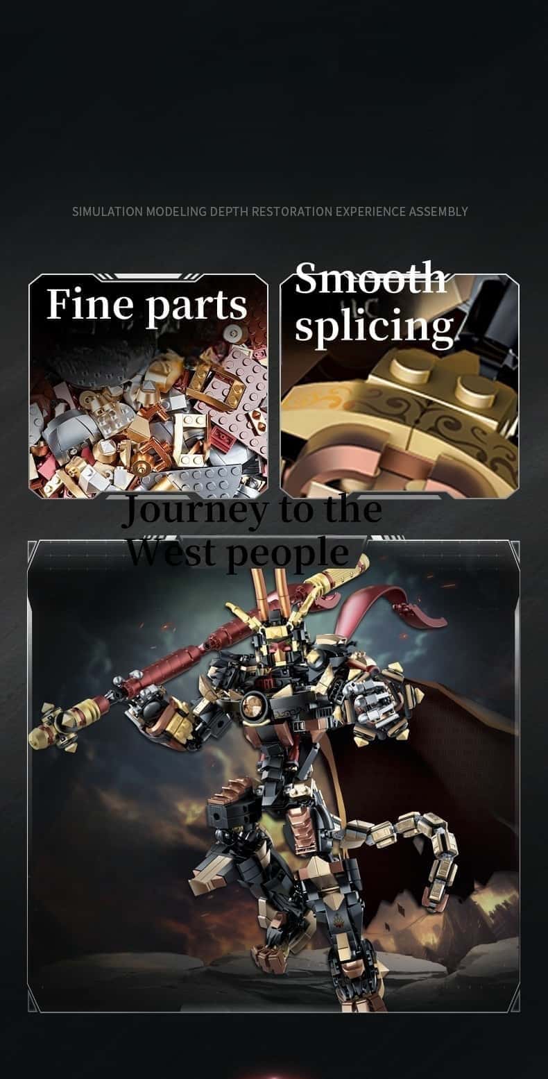 Mecha Robot Building Blocks Set, Monkey King Action Figure Toy with Flexible Joints and Weapons, Hero Warrior Chinese Style Mecha Model, Collectible Gift for Boys and Girls
