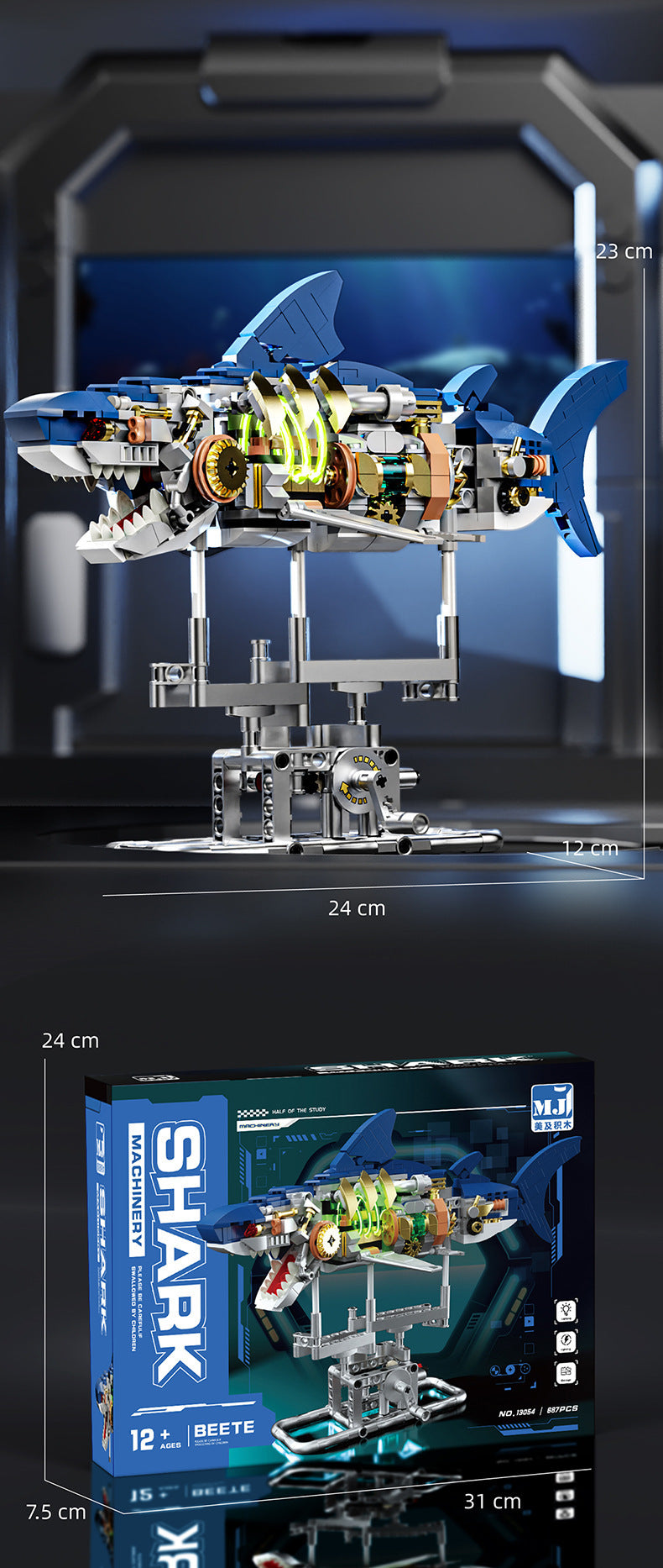 Building Blocks Cyborg Shark Building Blocks Movable Model with Light Punk Assembly Toys