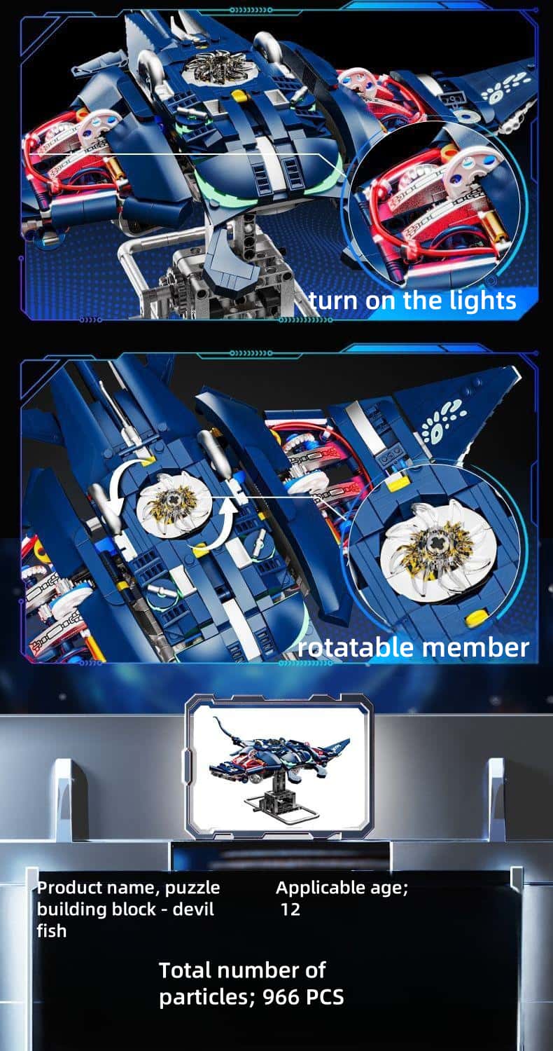Mechanical manta ray marine animal building blocks assembly children's educational toys suitable for children and adults holiday gifts