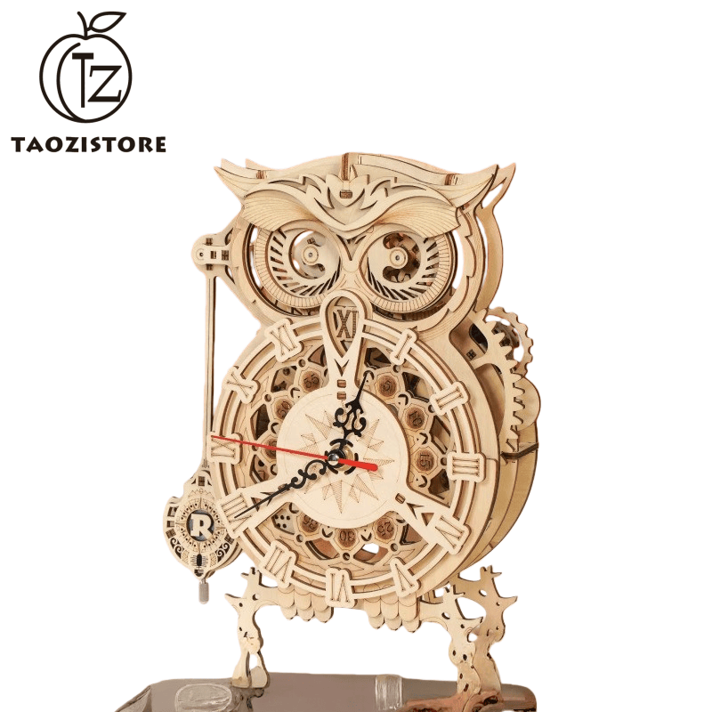 Peach Owl Clock - DIY Craft Building Block Mechanical Assembly Model 3D Puzzle Clock Ornament Toy