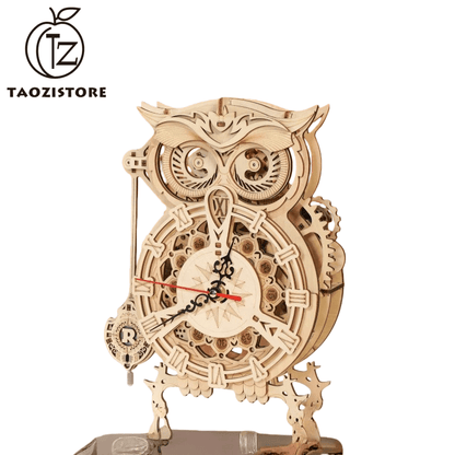 Peach Owl Clock - DIY Craft Building Block Mechanical Assembly Model 3D Puzzle Clock Ornament Toy