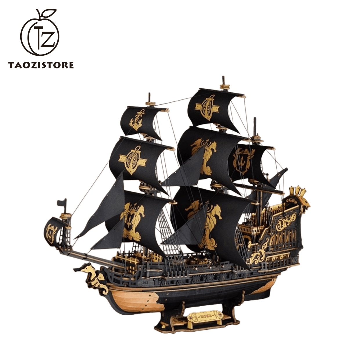 Peach Retro Pirate Ship Seahorse Sailboat Building Block Model DIY Desktop Ornament Children's Gift