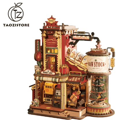 Peach Gift Factory Wooden Puzzle DIY Handmade Building Blocks Assembly Adult Version Cottage Model Toy Christmas