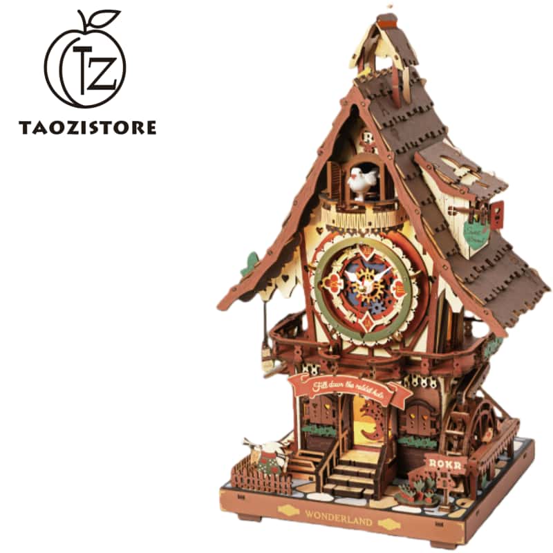 Peach Cuckoo Clock Building Block Toy DIY Wooden Assembly Model 3D Puzzle Children's Day Gift