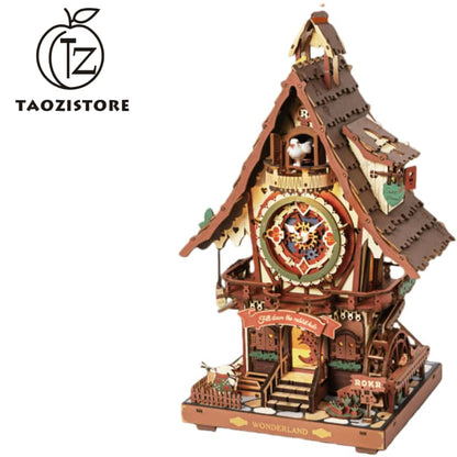 Peach Cuckoo Clock Building Block Toy DIY Wooden Assembly Model 3D Puzzle Children's Day Gift