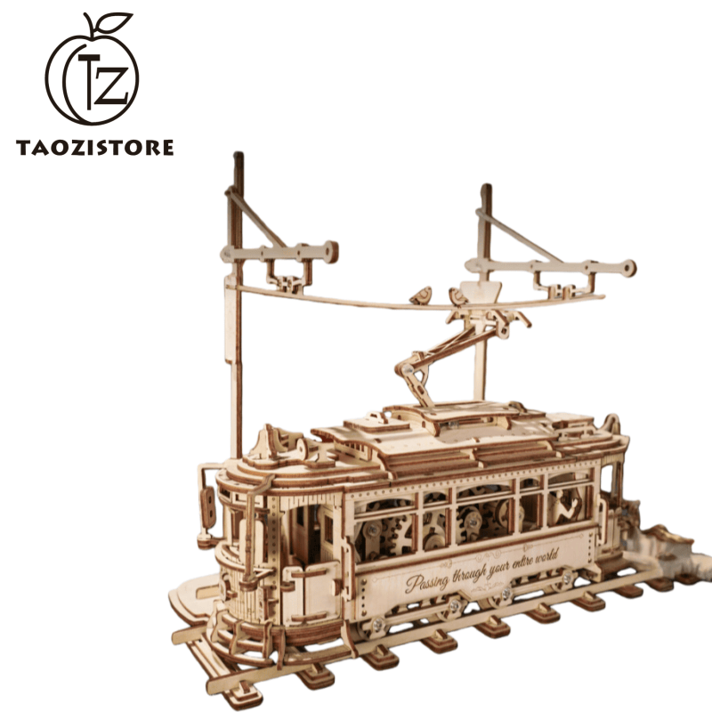 Peach Tram Children's Toy Car, Realistic Wooden Assembly Model, 3D Building Block Puzzle Toy