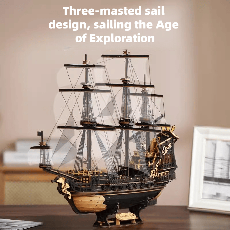 Peach Retro Pirate Ship Seahorse Sailboat Building Block Model DIY Desktop Ornament Children's Gift