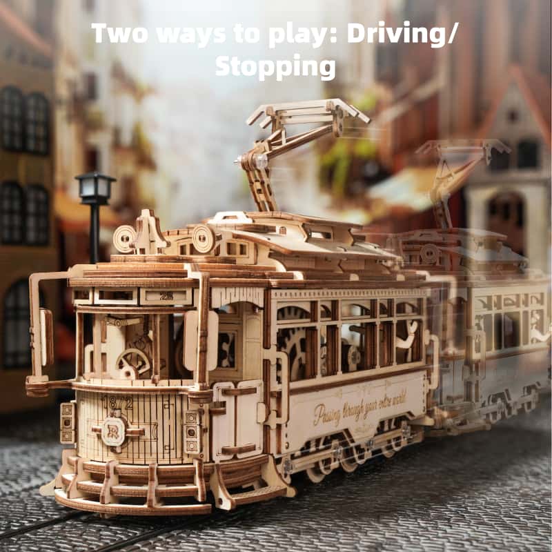 Peach Tram Children's Toy Car, Realistic Wooden Assembly Model, 3D Building Block Puzzle Toy