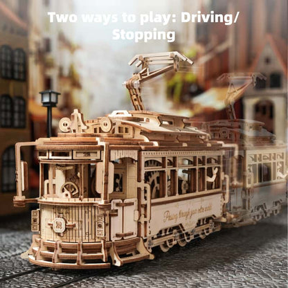 Peach Tram Children's Toy Car, Realistic Wooden Assembly Model, 3D Building Block Puzzle Toy
