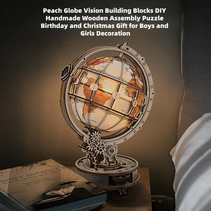 Peach Globe Vision Building Blocks DIY Handmade Wooden Assembly Puzzle Birthday and Christmas Gift for Boys and Girls Decoration