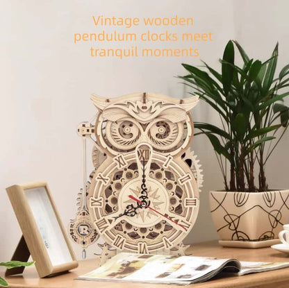 Peach Owl Clock - DIY Craft Building Block Mechanical Assembly Model 3D Puzzle Clock Ornament Toy