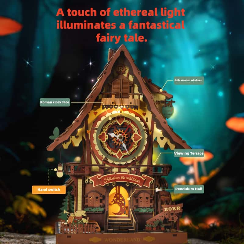 Peach Cuckoo Clock Building Block Toy DIY Wooden Assembly Model 3D Puzzle Children's Day Gift