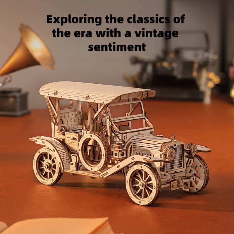 Peach vintage classic car wooden assembly model handmade 3D puzzle creative exquisite ornament