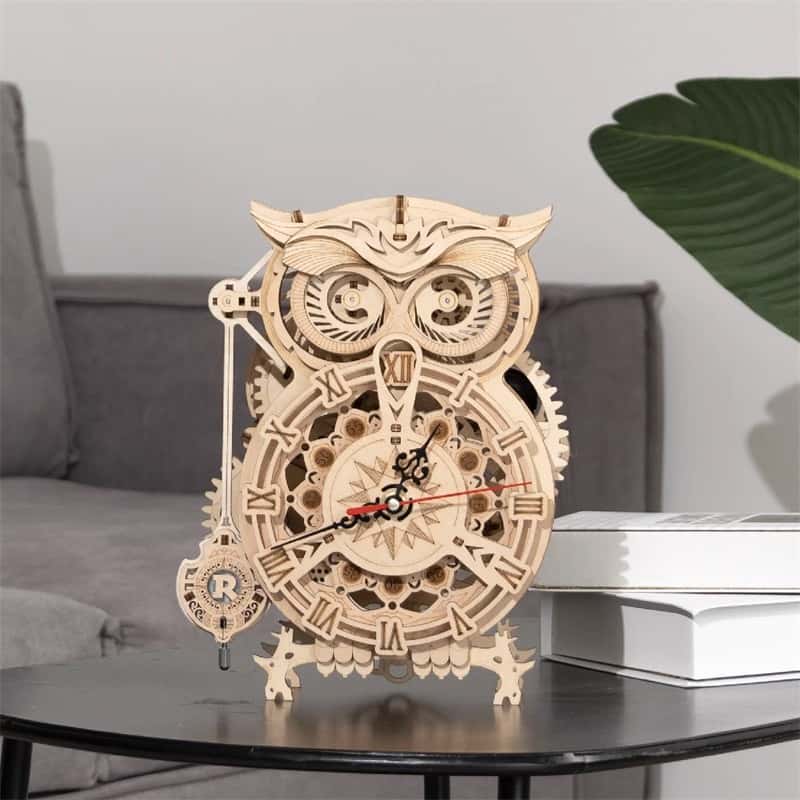 Peach Owl Clock - DIY Craft Building Block Mechanical Assembly Model 3D Puzzle Clock Ornament Toy