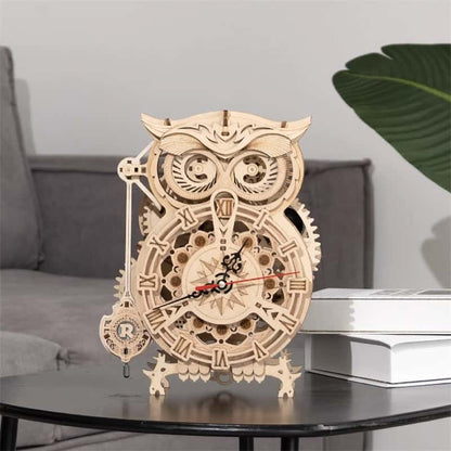 Peach Owl Clock - DIY Craft Building Block Mechanical Assembly Model 3D Puzzle Clock Ornament Toy