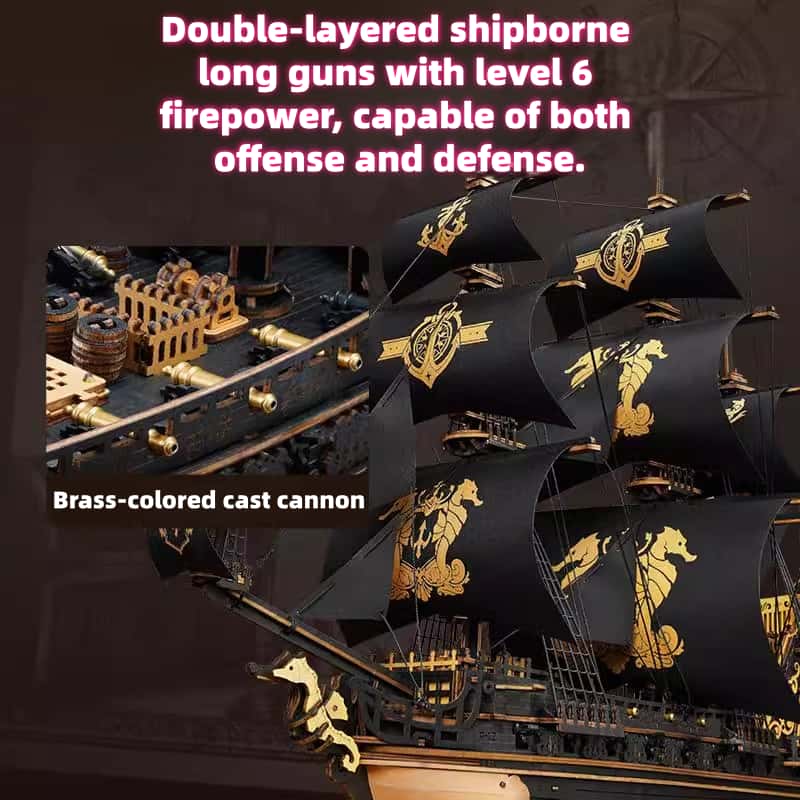 Peach Retro Pirate Ship Seahorse Sailboat Building Block Model DIY Desktop Ornament Children's Gift