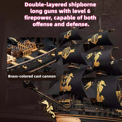 Peach Retro Pirate Ship Seahorse Sailboat Building Block Model DIY Desktop Ornament Children's Gift