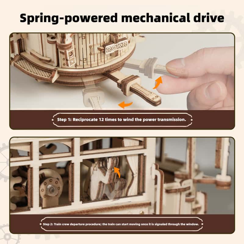 Peach Tram Children's Toy Car, Realistic Wooden Assembly Model, 3D Building Block Puzzle Toy