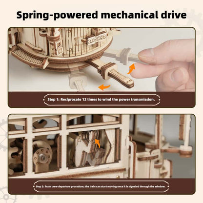 Peach Tram Children's Toy Car, Realistic Wooden Assembly Model, 3D Building Block Puzzle Toy