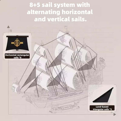 Peach Retro Pirate Ship Seahorse Sailboat Building Block Model DIY Desktop Ornament Children's Gift