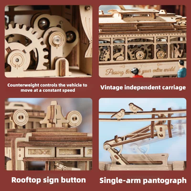 Peach Tram Children's Toy Car, Realistic Wooden Assembly Model, 3D Building Block Puzzle Toy