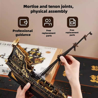 Peach Retro Pirate Ship Seahorse Sailboat Building Block Model DIY Desktop Ornament Children's Gift
