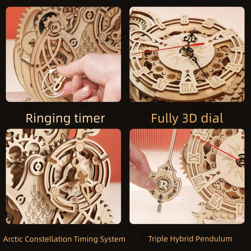 Peach Owl Clock - DIY Craft Building Block Mechanical Assembly Model 3D Puzzle Clock Ornament Toy