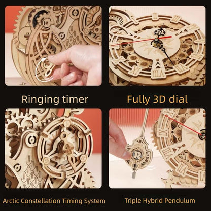 Peach Owl Clock - DIY Craft Building Block Mechanical Assembly Model 3D Puzzle Clock Ornament Toy