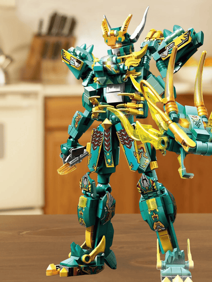 Ninjago building blocks mythical beast Qinglong Holy Armor Chinese style mecha model suitable for boys and girls to collect gifts [a set of building blocks to create two forms]