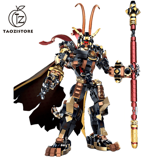 Mecha Robot Building Blocks Set, Monkey King Action Figure Toy with Flexible Joints and Weapons, Hero Warrior Chinese Style Mecha Model, Collectible Gift for Boys and Girls