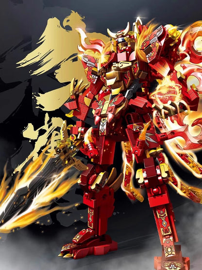 Ninjago building blocks mythical beast Suzaku Sacred Armor Chinese style mecha model suitable for boys and girls to collect gifts [a set of building blocks to create two forms]