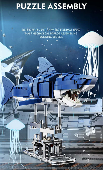 Building Blocks Cyborg Shark Building Blocks Movable Model with Light Punk Assembly Toys