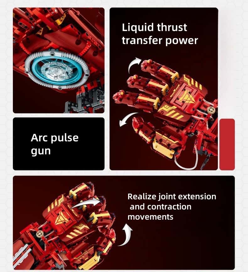 Iron Man Infinity Gloves Wearable Hydraulic Mechanical Arm Assembling Toy Building Blocks Can be given as a gift or as a desktop decoration [Wearable + Free Display Stand]
