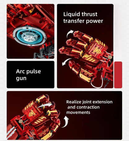 Iron Man Infinity Gloves Wearable Hydraulic Mechanical Arm Assembling Toy Building Blocks Can be given as a gift or as a desktop decoration [Wearable + Free Display Stand]