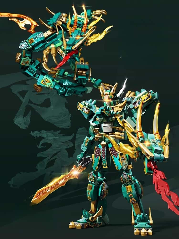 Ninjago building blocks mythical beast Qinglong Holy Armor Chinese style mecha model suitable for boys and girls to collect gifts [a set of building blocks to create two forms]