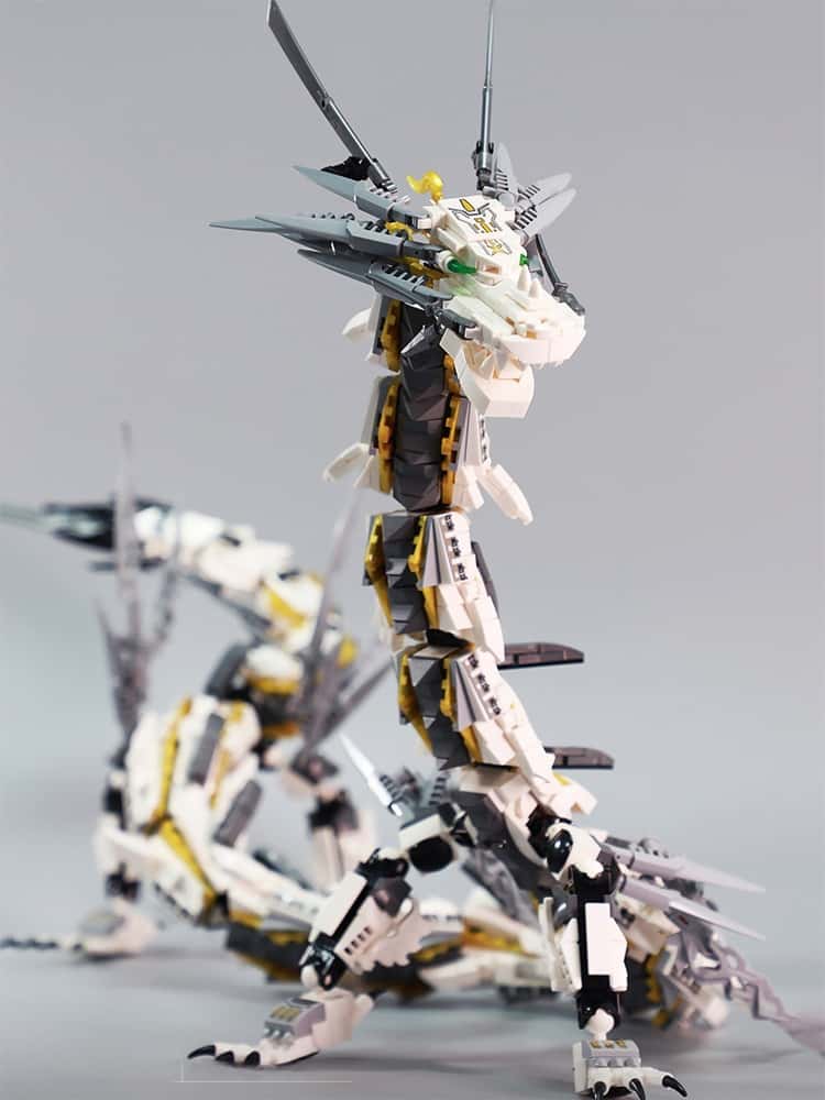 White Hurricane Dragon Model Chinese Dragon Building Blocks Classic Chinese Style Collection Display Toy Gift for Kids Over 12 Years Old and Adults