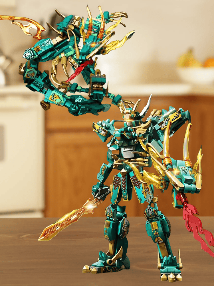 Ninjago building blocks mythical beast Qinglong Holy Armor Chinese style mecha model suitable for boys and girls to collect gifts [a set of building blocks to create two forms]