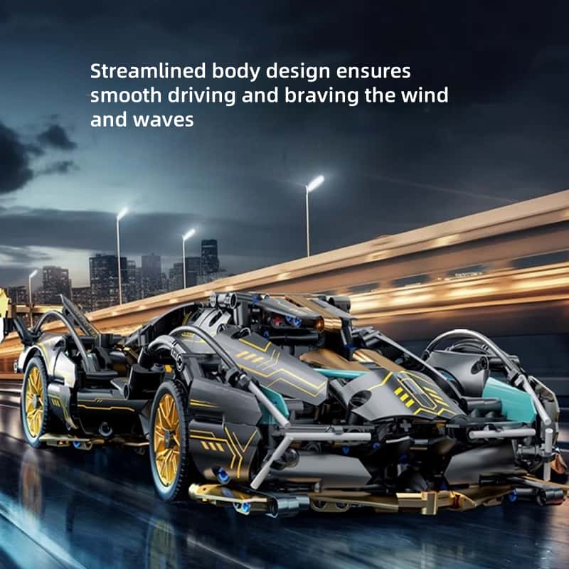 [Black and Gold Lambo] Remote Control Sports Car Model | V12 Engine Model | Electric Power Building Block Car | Children and Adult Gifts | Advanced Technology Building Block Toys