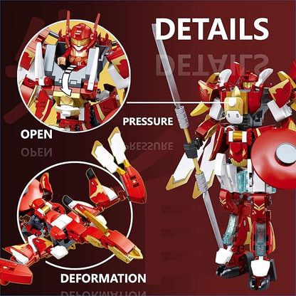 Transformer Mech Robot Building Blocks Set, Cool Warrior Robot as Christmas Birthday Gift for Adults and Children (Red Mech 248 Pieces)