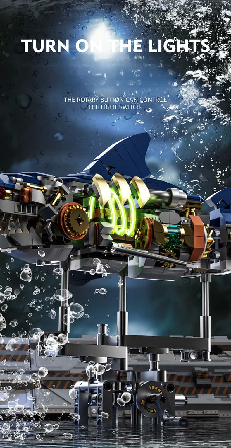 Building Blocks Cyborg Shark Building Blocks Movable Model with Light Punk Assembly Toys