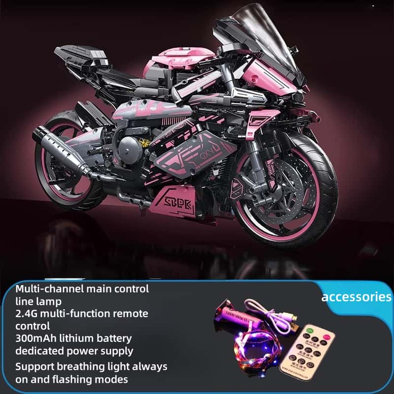 Motorcycle building blocks mechanical set new pink sports car model suitable for holiday gifts for girls
