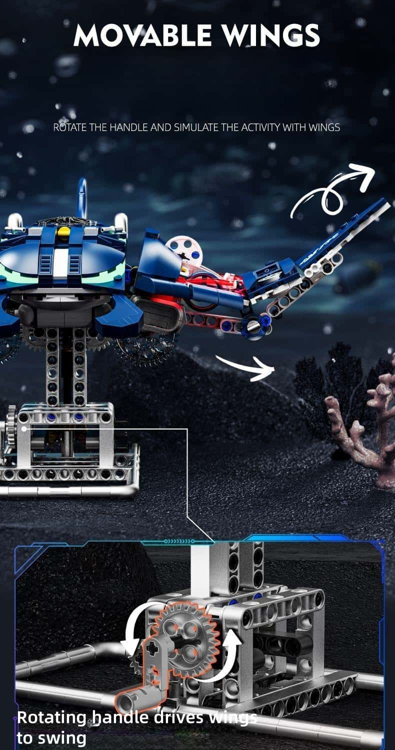 Mechanical manta ray marine animal building blocks assembly children's educational toys suitable for children and adults holiday gifts